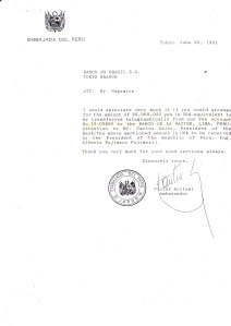 Carta del embajador Aritomi al señor Nagamine.